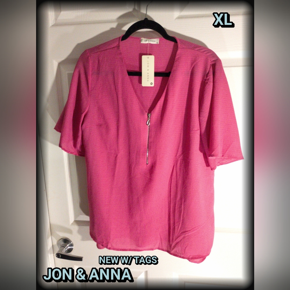 🦩New! Bright Pink Jon & Anna Short Sleeve Shirt Size XL NEW WITH TAGS